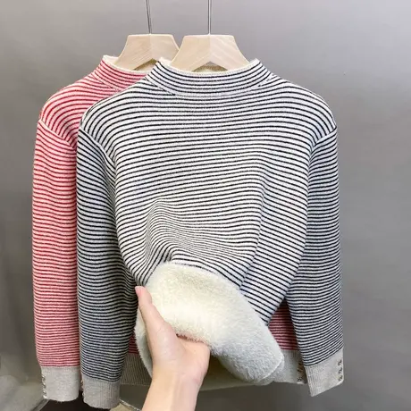 加绒半高领毛衣女一体绒加厚打底衫2023秋冬新款针织衫内搭上衣潮图片