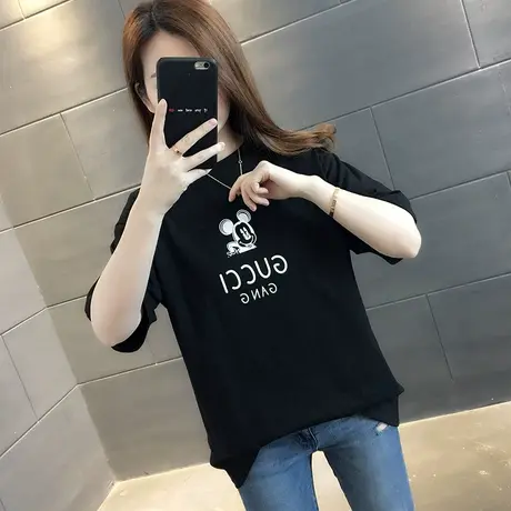 纯棉短袖T恤女装宽松2023年新款秋季洋气中长款设计感打底衫爆款商品大图