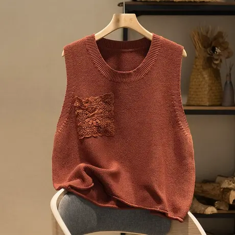 享永子全棉针织背心女文艺复古宽松显瘦马甲上衣马夹2023春夏新款商品大图