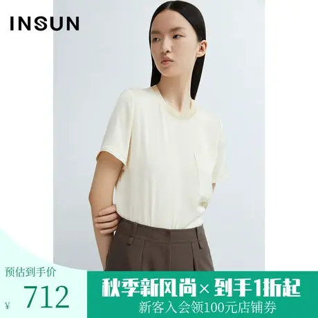 恩裳商场同款春季潮流简约大贴口袋百搭抗菌通勤T恤女装图片