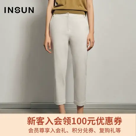 恩裳夏季时尚简约纯色修身通勤OL白色休闲裤长裤女图片