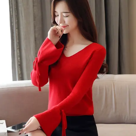 毛衣女外穿2023秋冬新宽松长袖短款毛针织打底衫V领薄款套头上衣图片