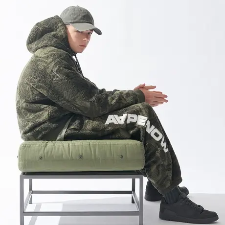 Aape旗舰店男装秋冬迷彩字母刺绣厚绒抽绳长裤6908XAJ商品大图