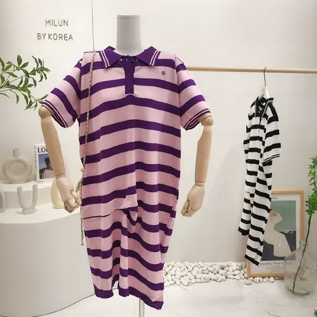 chic慵懒风小众设计感连衣裙夏季新款韩版时尚Polo领针织长裙欧货商品大图