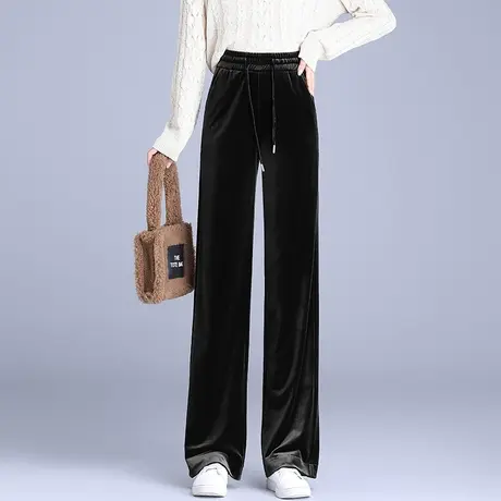 遮胯阔腿裤女2023秋冬新款时髦有型金丝绒直筒裤通勤百搭拖地裤子商品大图
