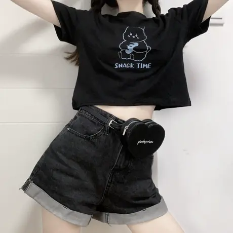 网红纯棉短袖t恤女夏2020宽松韩版学生ins超火短款修身露脐上衣潮商品大图