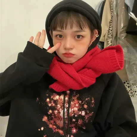 红续插肩袖加绒加厚连帽卫衣女秋冬新款设计感小众宽松小个子外套图片