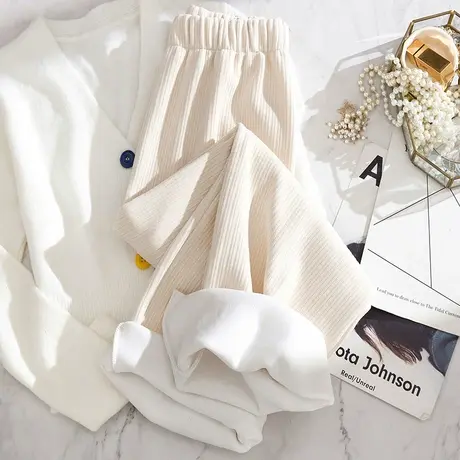 雪尼尔阔腿裤女2023年新款爆款高腰垂感直筒休闲灯芯绒春秋裤子图片