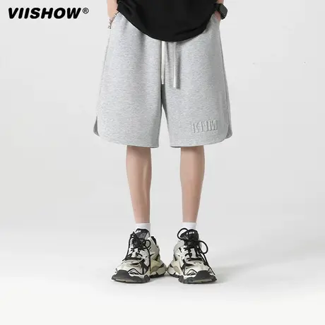 VIISHOW潮牌夏季日系纯色休闲短裤男士宽松五分卫裤直筒运动裤子商品大图