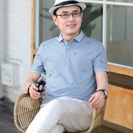 中年爸爸装短袖t恤40-50岁上衣薄款中老年夏季男士半袖翻领polo衫商品大图