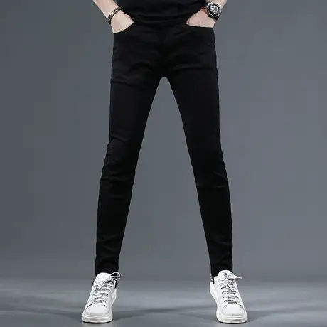 2023夏季新款牛仔裤男纯黑色修身小脚弹力男士休闲潮流薄款裤子男商品大图