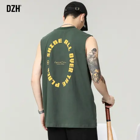 男士背心夏季外穿重磅棉t恤绿色宽松无袖坎肩男潮牌美式篮球上衣商品大图