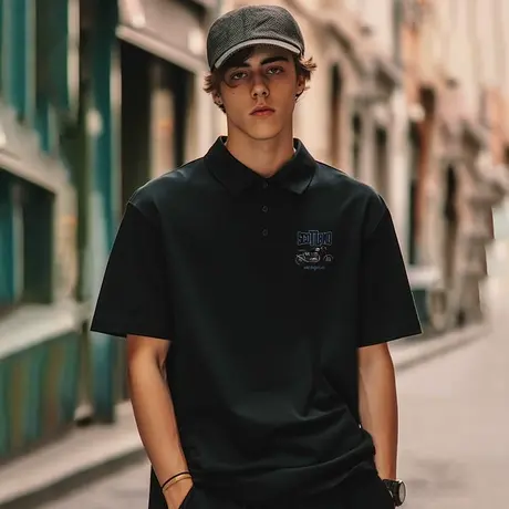 青少年男士夏季黑色短袖t恤大码休闲夏装翻领简约polo衫透气上衣图片