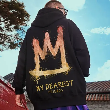 潮牌oversize宽松大码男装国潮胖子卫衣男潮ins连帽秋冬加绒外套商品大图