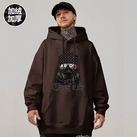 重磅卫衣大码秋冬款连帽加绒美式复古胖子外套男生秋冬潮牌宽松男商品大图