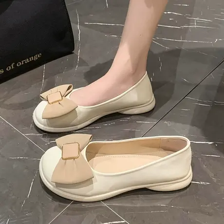 平底单鞋女夏季2023新款软底豆豆鞋晚晚风温柔蝴蝶结玛丽珍小皮鞋商品大图