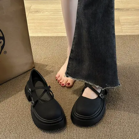 玛丽珍鞋女2023夏新款凉鞋单鞋日系jk厚底小皮鞋黑色高跟鞋小个子图片