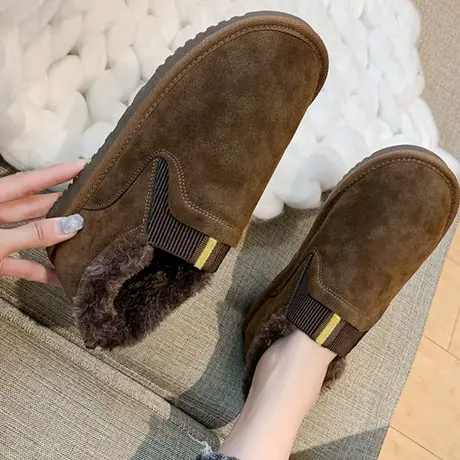 雪地靴女短筒靴2023冬季新款韩版百搭防滑一脚蹬加绒厚底学生棉鞋商品大图