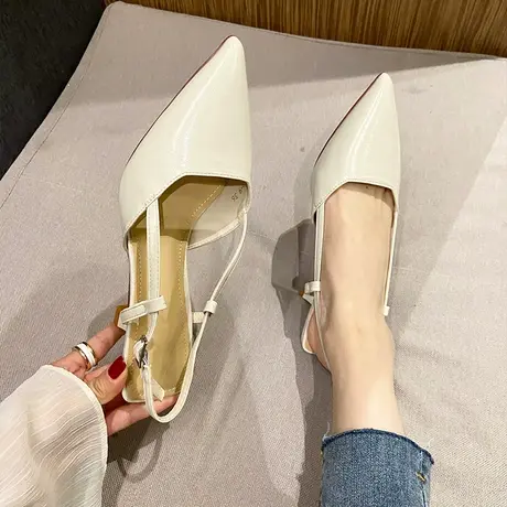 2023年夏新款细跟尖头仙女风婚鞋包头单鞋配裙子高跟鞋女后空凉鞋商品大图