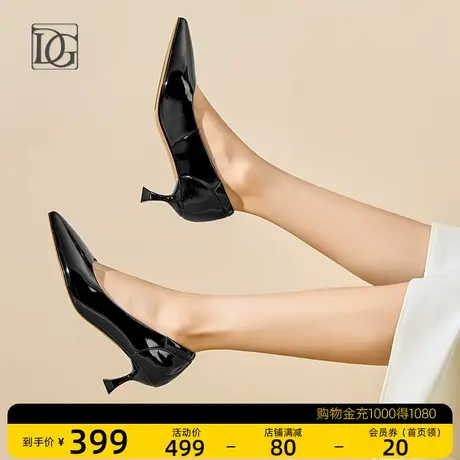 牛漆皮浅口单鞋女2023秋季新款真皮法式猫跟尖头不累脚高跟鞋婚鞋商品大图