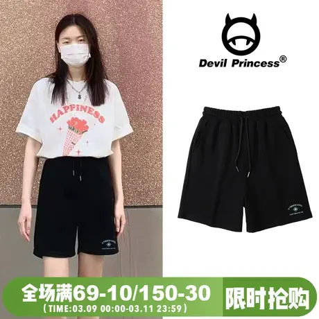 vintage休闲运动风显瘦街头黑色短裤女百搭超火宽松阔腿五分裤夏商品大图