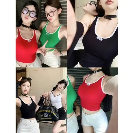 运动甜辣小背心吊带女内搭带胸垫白色打底春夏季外穿无袖短款上衣商品大图