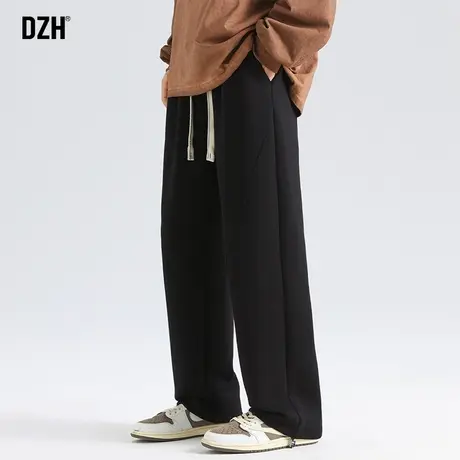 男士黑色休闲裤子男春季直筒宽松2024新款垂感阔腿裤运动卫裤长裤图片
