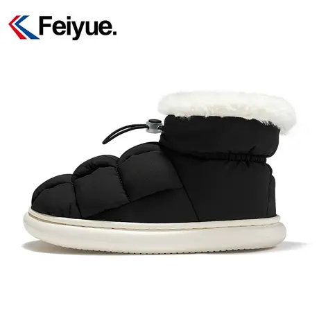 feiyue/飞跃官方春季加绒保暖鞋女生2024新款中帮一脚蹬休闲棉鞋商品大图
