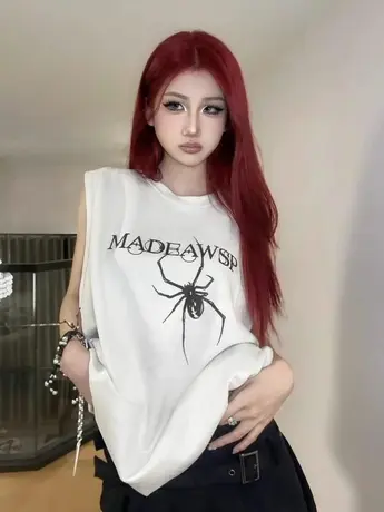 纯棉吊带运动背心无袖t恤女2024新款夏外穿美式复古宽松港风上衣图片