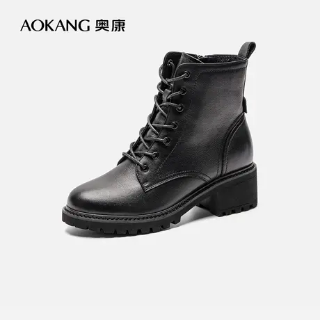 【门店发货】奥康女鞋冬季款真皮马丁靴侧拉链英伦风女靴时装靴图片