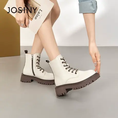 Josiny/卓诗尼马丁靴女2023秋季新款粗跟百搭法式英伦风短筒女靴商品大图
