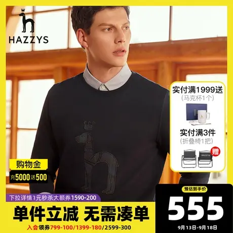【舒适毛圈布】Hazzys哈吉斯秋季男装上衣男士长袖T恤潮宽松卫衣图片