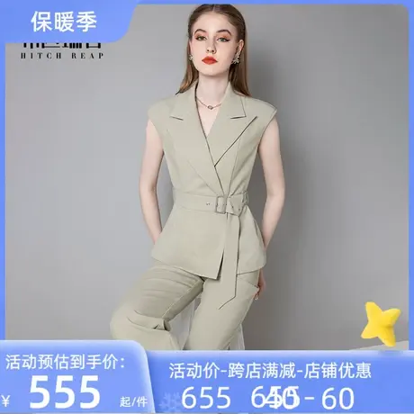 希区高端气质阔腿裤时尚职业装套装女夏季正装短袖西装西服两件套商品大图
