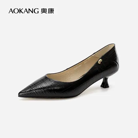 奥康女鞋 2023春秋新款优雅中跟尖头简约纯色气质办公室单鞋女士图片