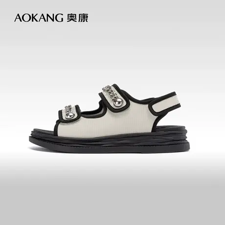 奥康女鞋 夏季气质优雅舒适平底时装凉鞋休闲百搭日常溶解鞋拼色图片