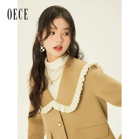 【100%羊毛】Oece甜美短款呢大衣2022冬季新款法式双面呢外套女商品大图