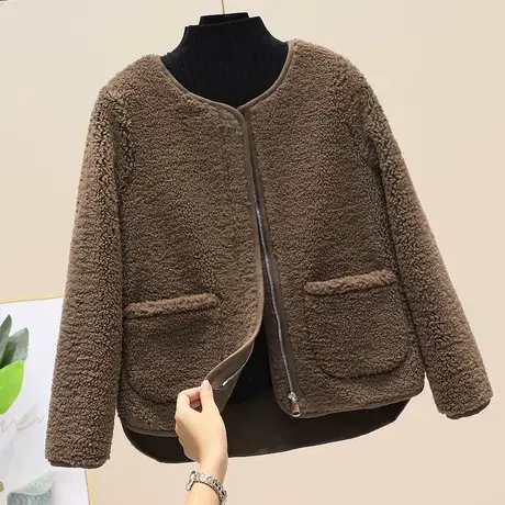 羊羔毛外套女短款2023年秋冬季新款韩版宽松网红皮毛一体长袖上衣商品大图