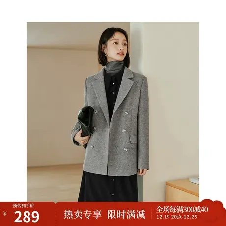 茵曼内里夹棉呢子外套2023冬季女装新款短款正肩小个子西装上衣图片