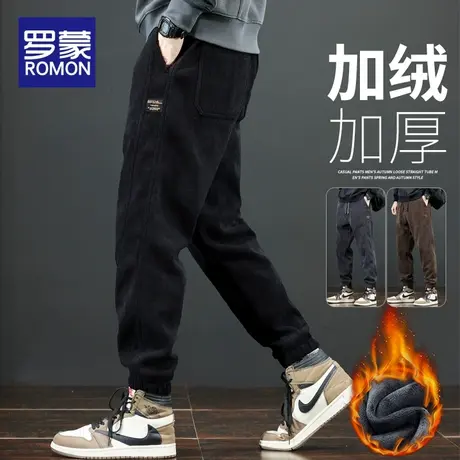 罗蒙2023新款冬季灯芯绒男士休闲裤男款潮牌条绒直筒束脚加绒裤子商品大图