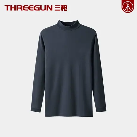 三枪100%全棉中厚款男士保暖上衣纯棉单件秋衣打底衫抗静电半高领商品大图