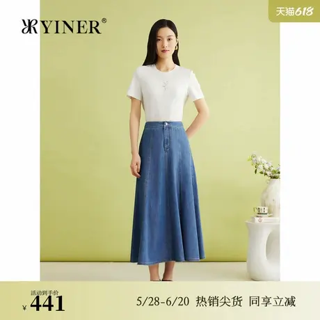 YINER音儿夏季新款环保粘纤惠兰T恤短袖白上衣商品大图