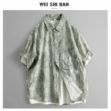 美式复古重磅流苏设计夏威夷花衬衫男微阔五分袖短袖衬衣度假风潮商品大图