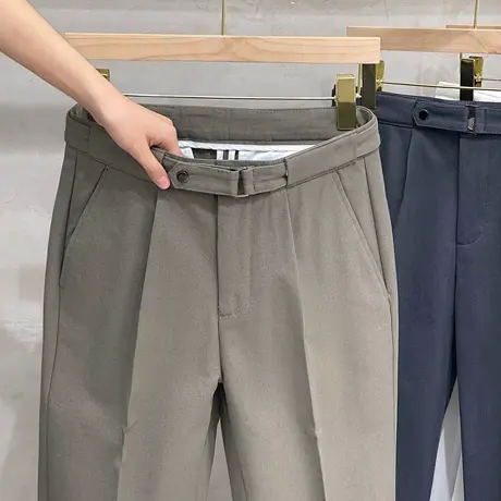 隐形腰带设计感弹力松紧腰休闲裤正装商务修身小脚西裤锥形裤男子图片