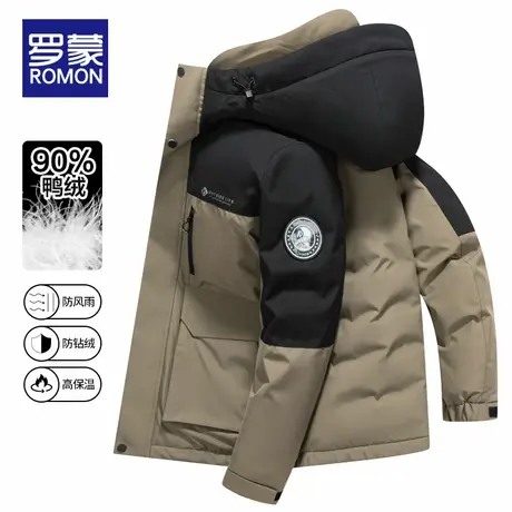 罗蒙男士羽绒服冬季连帽上衣2025新款撞色百搭工装加厚保暖外套男商品大图