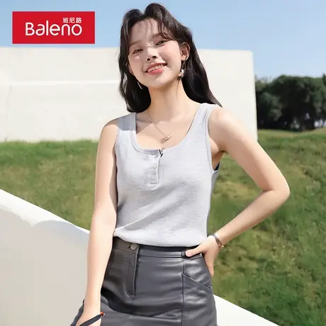 班尼路前领开扣背心女2025年夏季内搭外穿螺纹打底修身无袖上衣Q商品大图