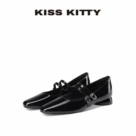 KISSKITTY法式玛丽珍鞋2025夏季新款粗跟单鞋女鞋小皮鞋黑色百搭图片