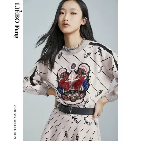 裂帛LIEBOFeng原创设计chic复古刺绣小众别致虎虎生威宽松毛衣女图片