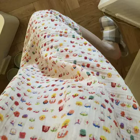 涂鸦小人！可爱卡通全棉双层纱宽松舒适睡裙可外穿居家中长裙睡衣商品大图