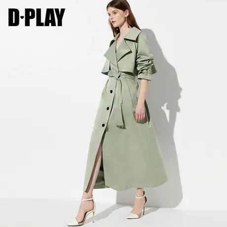DPLAY德帕拉秋冬新款年时尚牛油果绿单排扣设计气质风衣外套图片