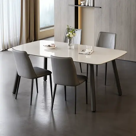 全友家居新款现代简约微晶石餐桌家用实木腿吃饭餐桌椅组合商品大图